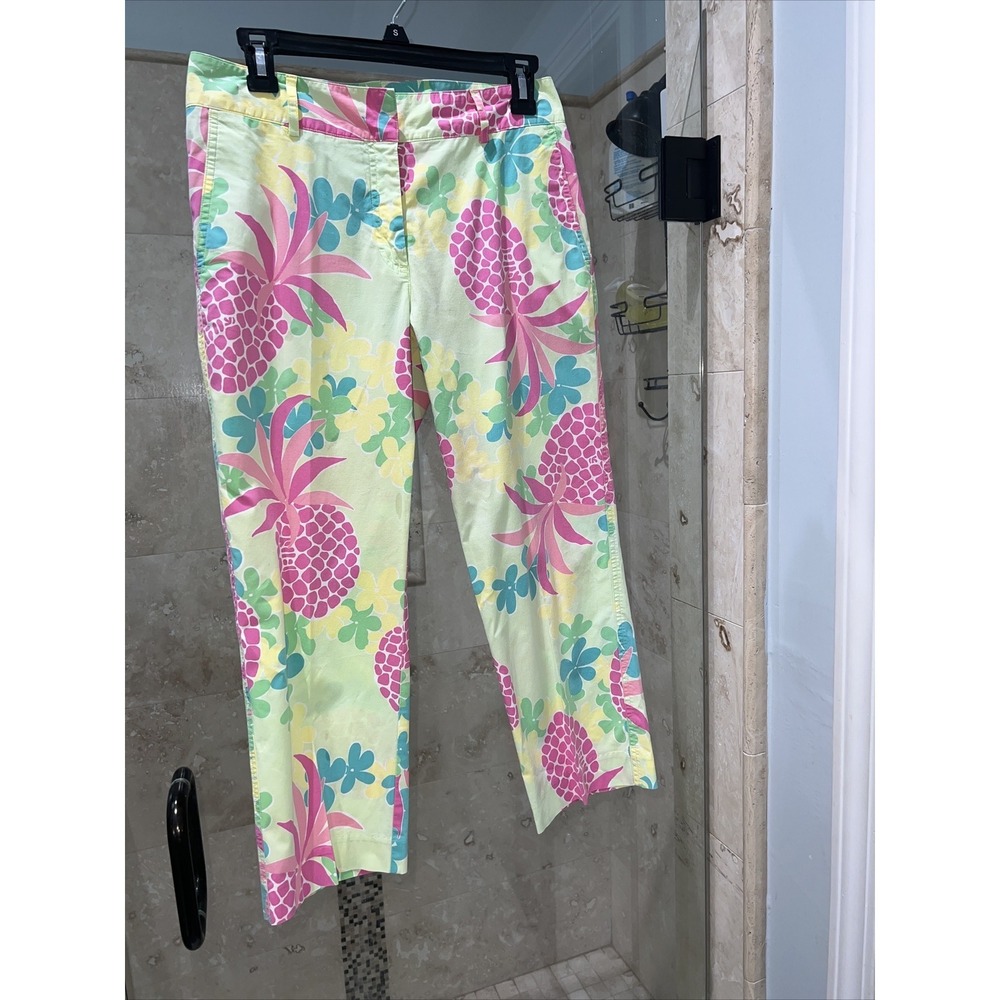 LILLY PULITZER White Tag  VTG 90s  Pink Green Pineapple Cropped Pants Sz 4